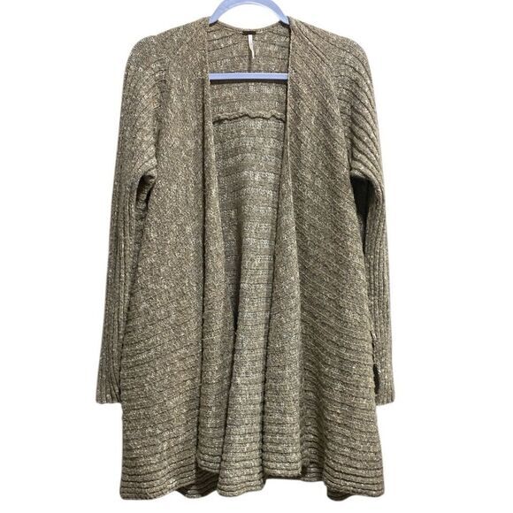 Free People Boho Ribbed Wool Blend Open Front Cardigan Sweater Knit - Picture 11 of 12
